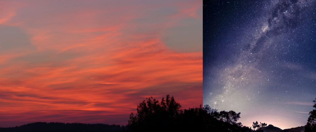 Sonnenuntergang und Sternenhimmel